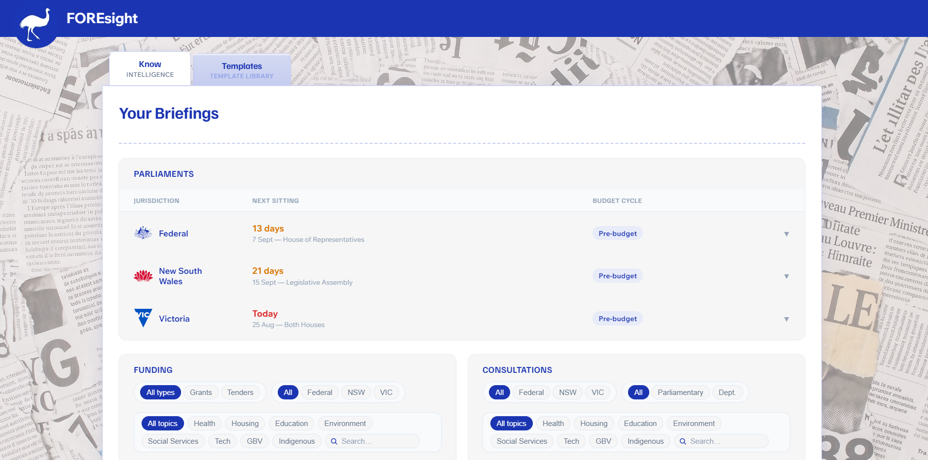 Policy intelligence dashboard